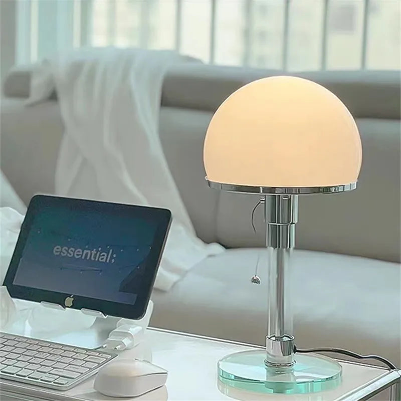 Afralia™ Bauhaus Milk White Glass Table Lamp Chrome Nordic Retro Light