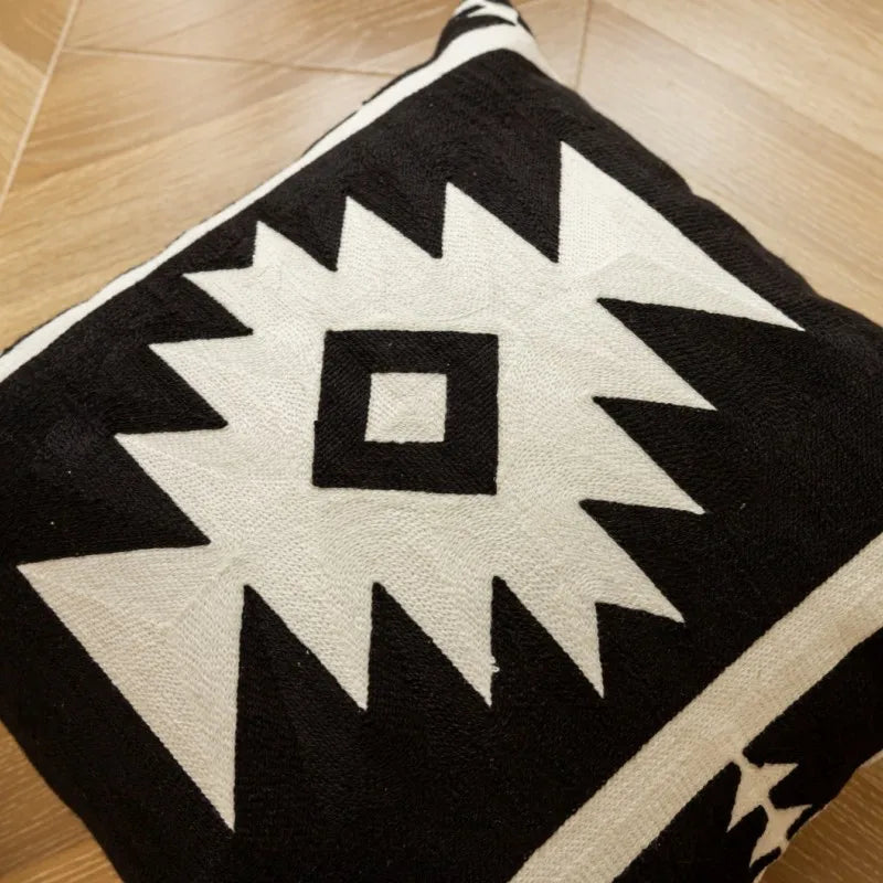 Afralia™ Geometric Embroidered Cushion Cover - Modern Black & White Pillowcase for Home Sofa