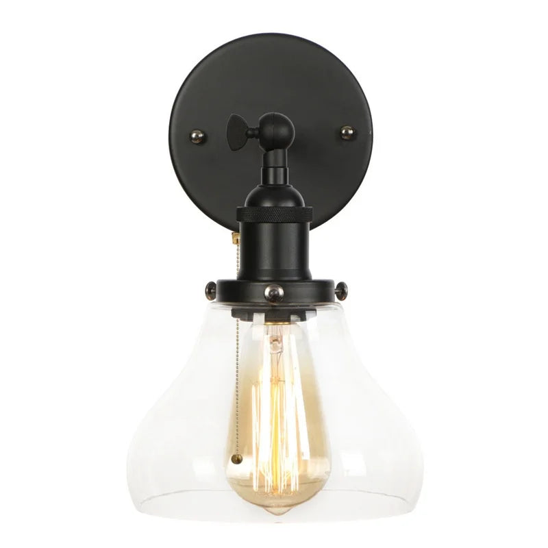 Afralia™ Black Iron LED Wall Lights Industrial Pull Chain Switch Bedroom Dining Room Loft