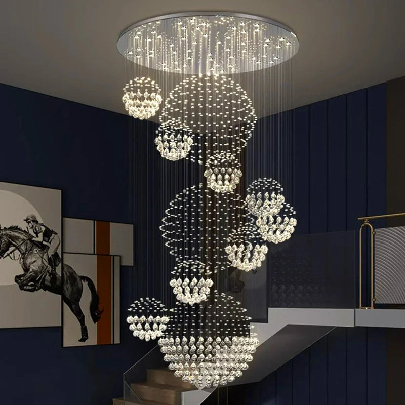 Afralia™ Crystal Chandelier Stair Pendant Lamp Living Room Lighting