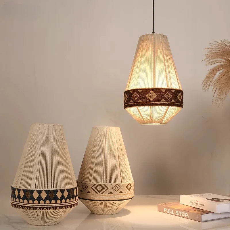 Afralia™ Bohemian Fringe Pendant Lamp: Retro Tassels Hanging Light in Hand-Woven Hemp Rope Fabric
