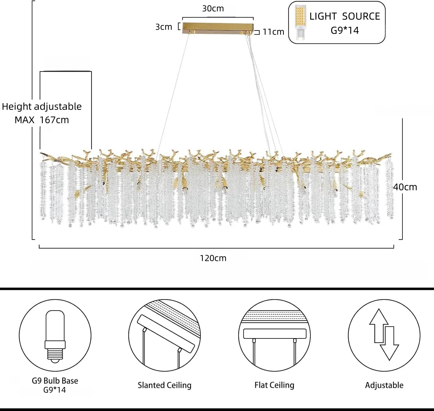 Afralia™ Large Silver Rectangular Crystal Chandelier for Dining & Living Room