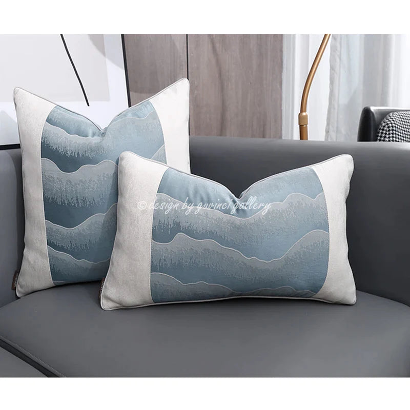 Afralia™ Snowy Mountains Modern Abstract Pillow Case - Gray-Blue Contemporary Art Home Decor