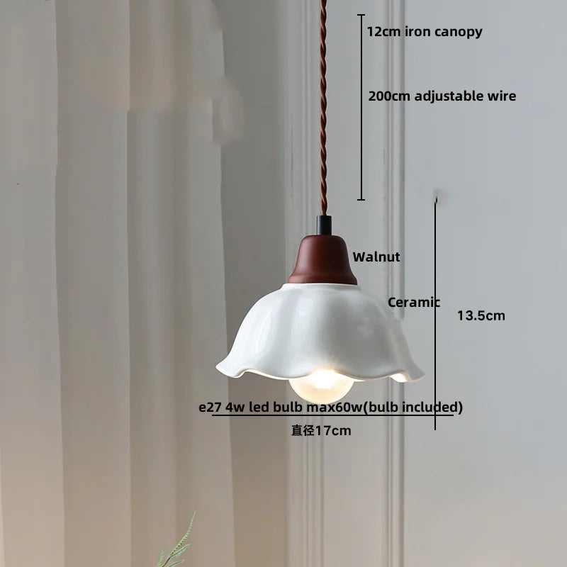 Afralia™ Brown Wood Ceramic Tassel LED Pendant Lights for Modern Interior Lighting