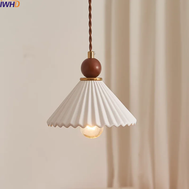 Afralia™ Ceramic Wood LED Pendant Lamp for Home Decor, Hanging Light Fixture