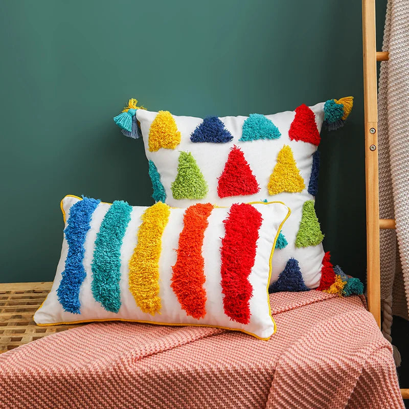 Afralia™ Rainbow Tassel Sofa Cushion Cover 45x45 - Boho Home Decor Pillowcase