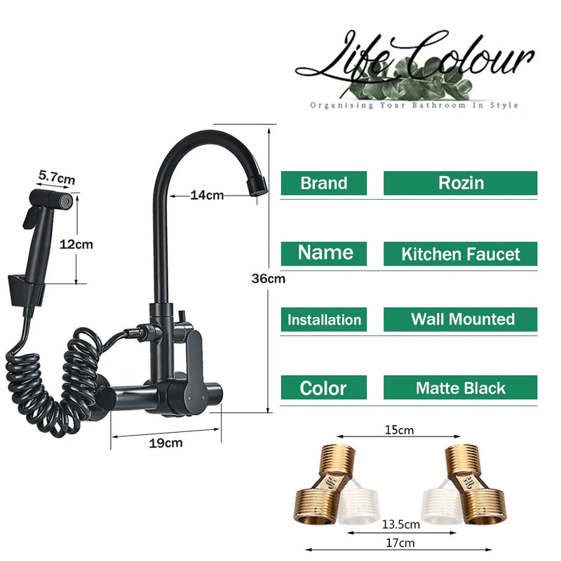 Afralia™ Black SUS 304 Wall Mounted Gourmet Kitchen Faucet with Extendable Bidet