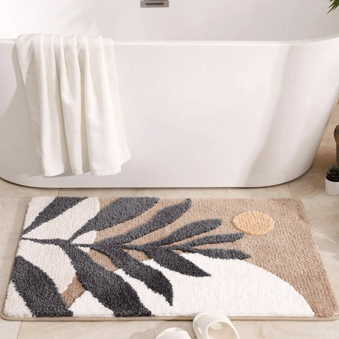 Boho Plant Art Absorbent Bathroom Rug by Afralia™