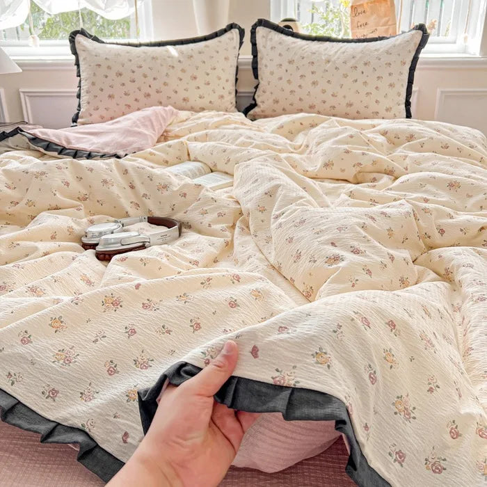 Afralia™ Wrinkled Yarn Lace Bedding Set: New Printed Cotton Duvet Cover Kit for Double Bed