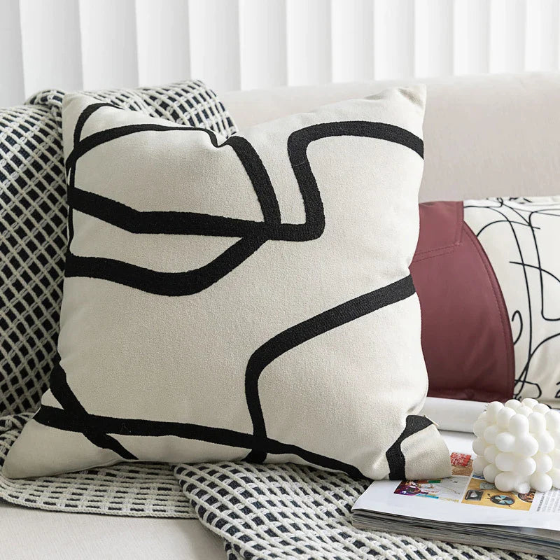 Afralia™ Wine Red Suede Abstract Art Cushion Cover Set for Modern Minimalist Luxe Décor