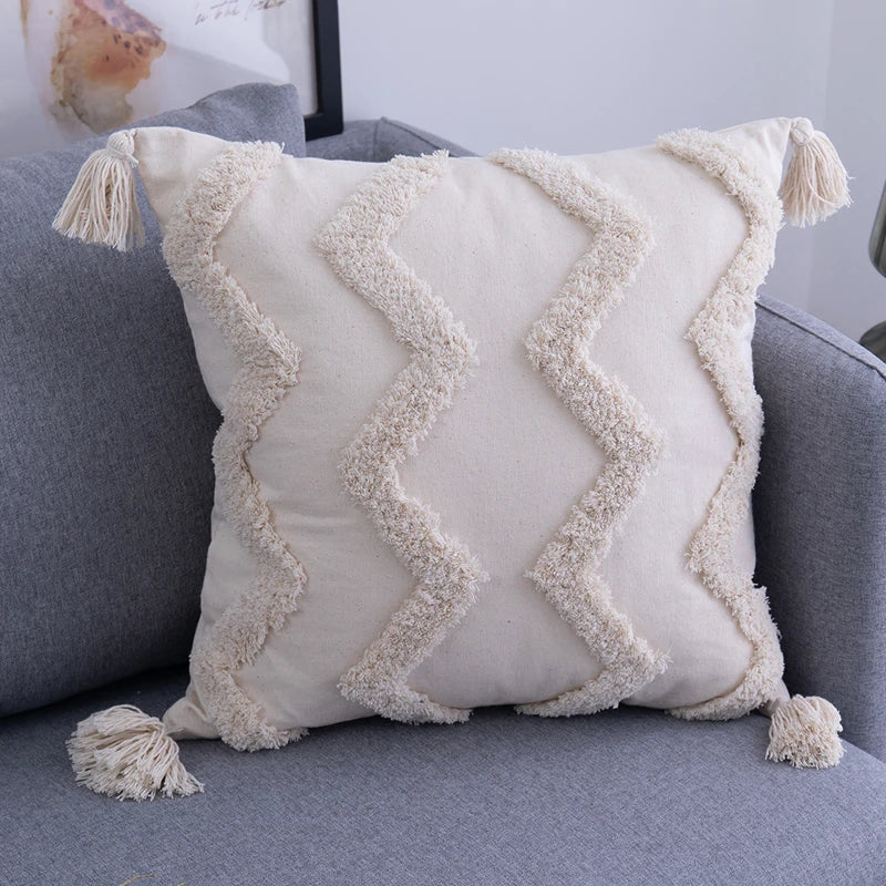 Afralia™ Tufted Square Tassel Pillow Case for European Style Sofa Ins Cushion Case