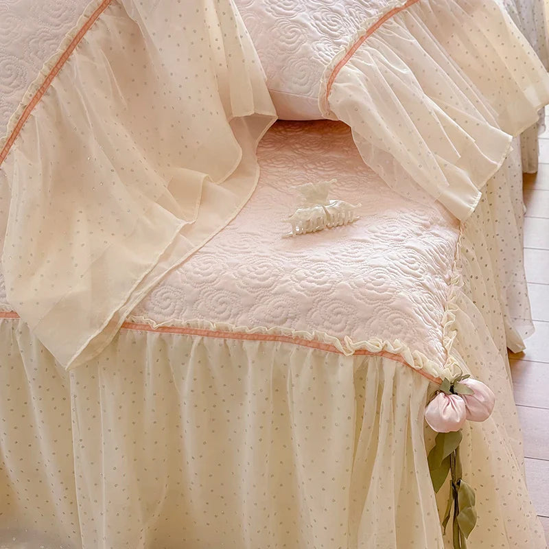 Afralia™ Silky Eucalyptus Fiber Bedspread Set with Lace Bed Skirt & Pillowcases