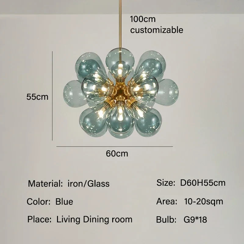 Afralia™ Purple Glass Bubble LED Chandelier for Living Room Bedroom Decor