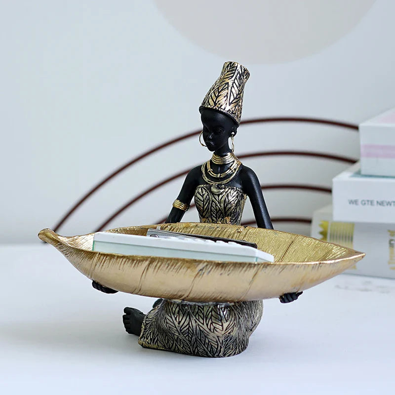 Afralia™ Black Woman Resin Statue: Exotic Desktop Decor & Storage Container