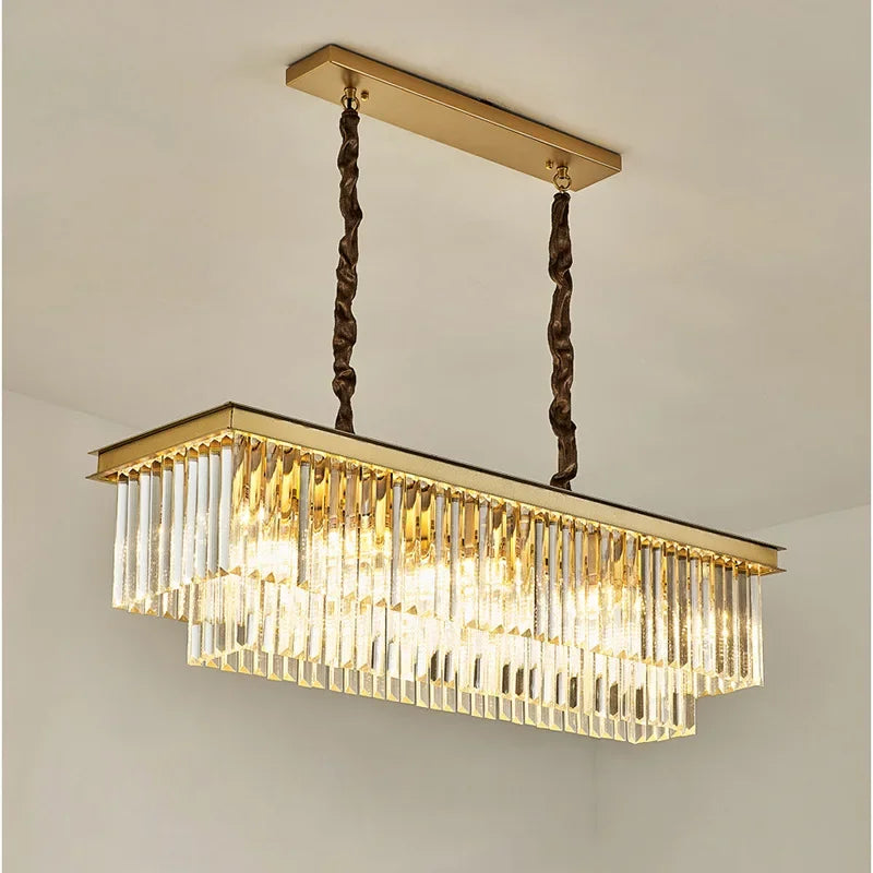 Afralia™ Square Metal LED Chandelier with K9 Crystal, Gold & Black Suspension Light