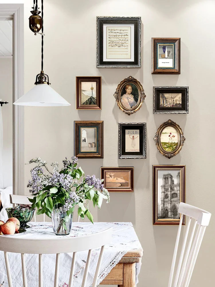 Afralia™ Retro Wooden Photo Frame Set - 10-Piece Photo Wall Display Storage