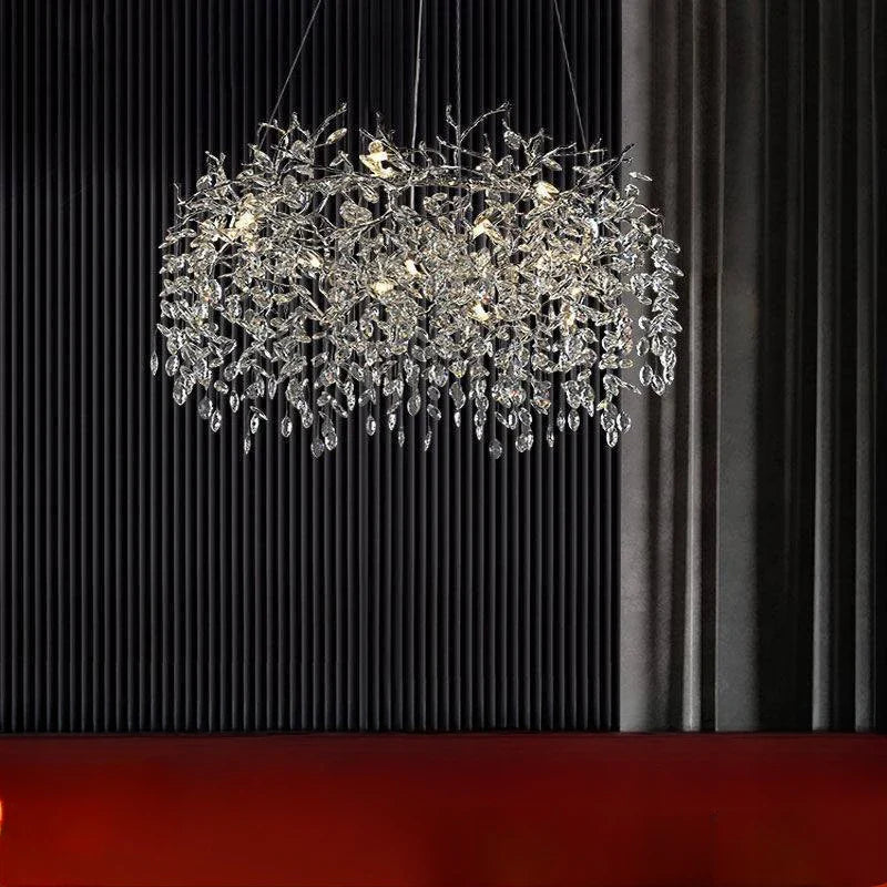 Afralia™ Golden Crystal Tree Chandelier, Luxury Matte Aluminum Art Ceiling Light for Living Room