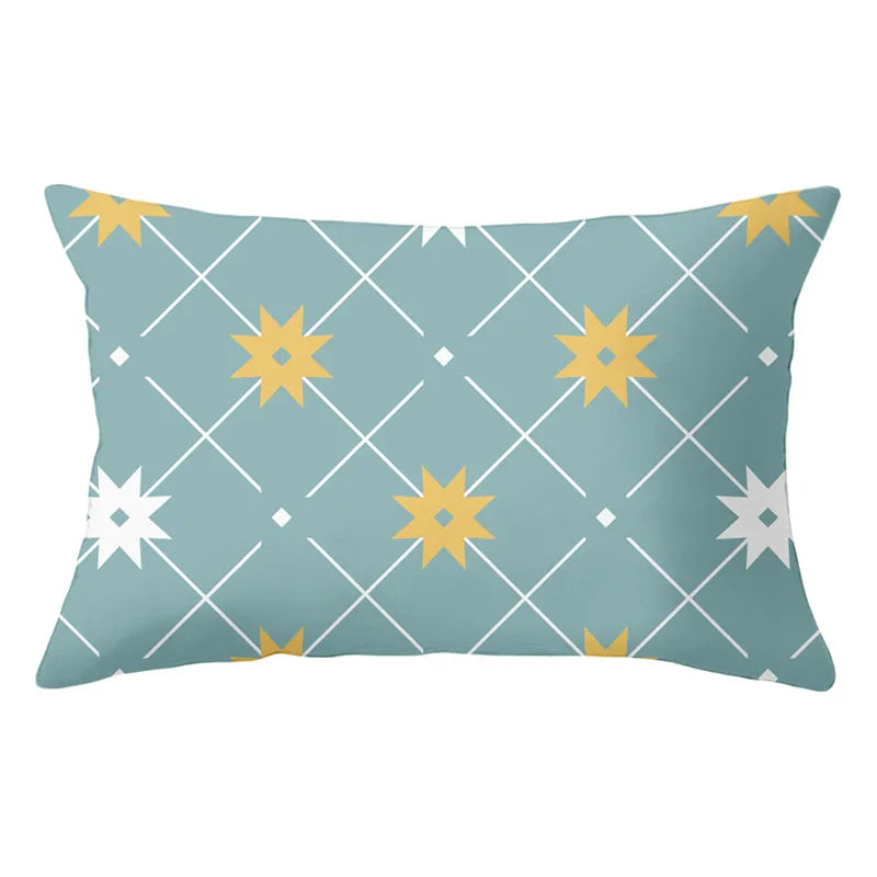 Afralia™ Geometric Striped Curved Rectangle Pillowcase - Yellow Blue Sofa Throw Pillows
