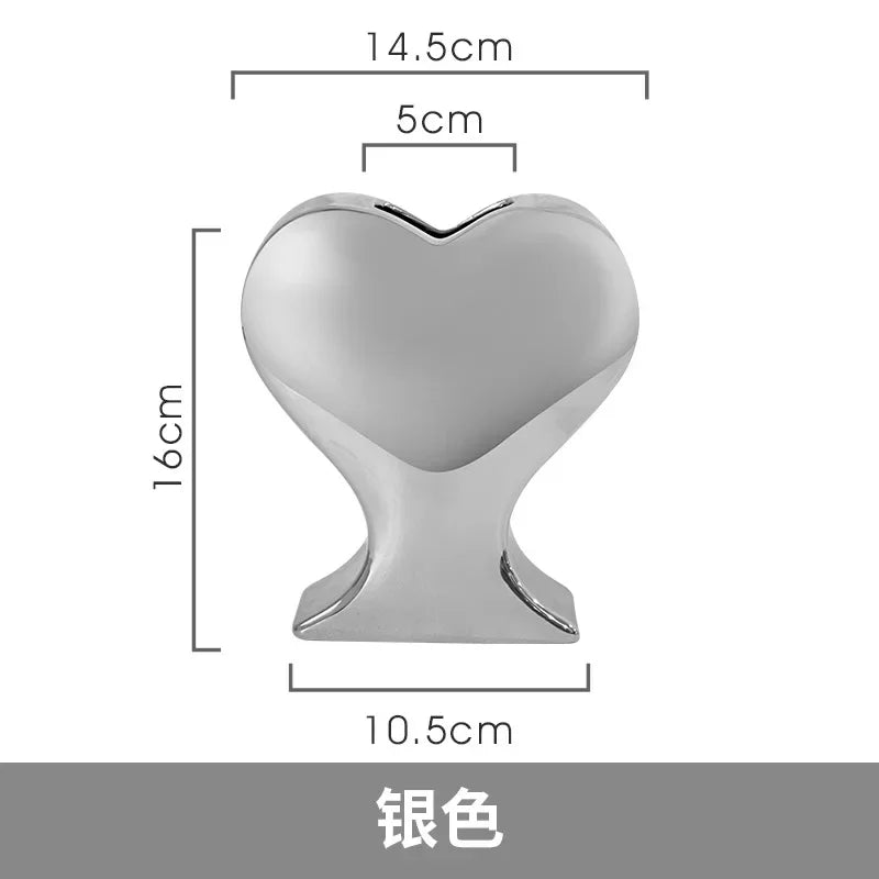 Afralia™ Heart-shaped Pink Hearts Porcelain Vase - Handicraft Ornament & Home Decor