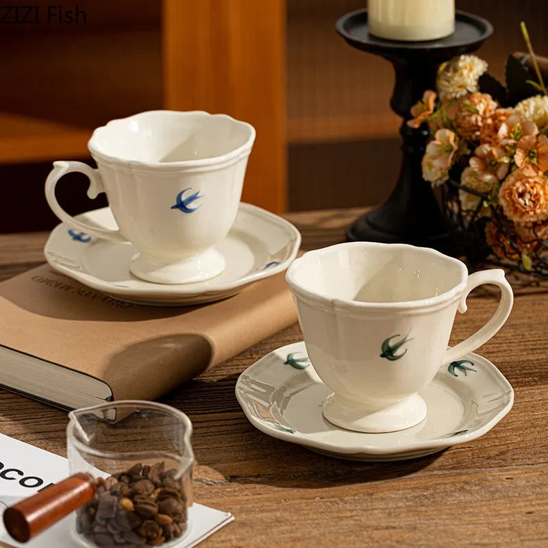 Afralia™ Swallow Porcelain Cup & Saucer Set
