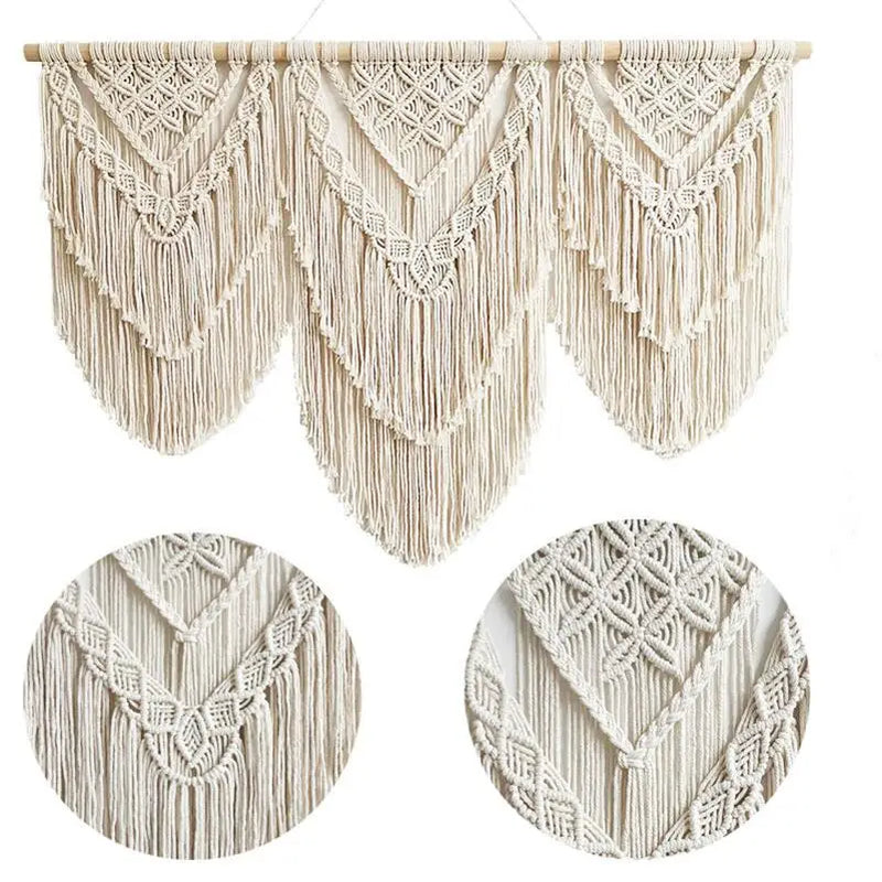 Afralia™ Boho Macrame Tassel Wall Hanging Tapestry with Wooden Stick