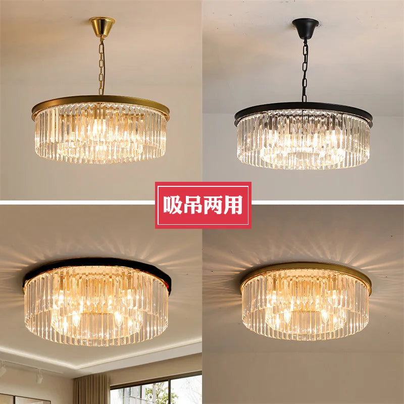 Afralia™ Retro Gold Black Metal Crystal Pendant Lights with LED, Chain Hanging Suspension Loft Lamp