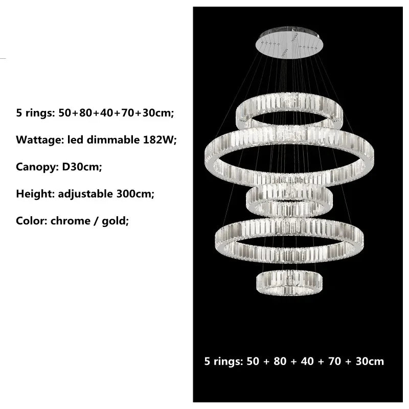 Afralia™ Luxury K9 Crystal Pendant Lights | Dimmable LED Circles Hanging Lamp
