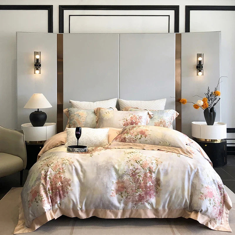 Afralia™ Luxury Floral Bedding Set with Lyocell Cotton Duvet Cover, Sheet, and Pillowcases