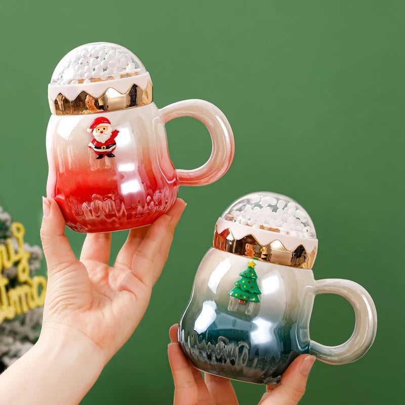 Afralia™ Christmas Santa Ceramic Mug with Lid - Festive Holiday Gift for Home & Office