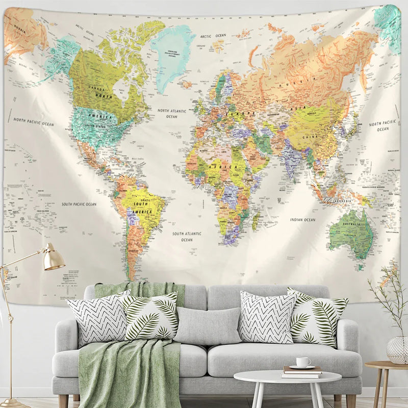 Afralia™ Minimalist Map Tapestry Wall Hanging for Boho Aesthetic Room Decor