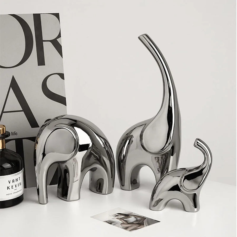 Silver Ceramics Elephant Figurine by Afralia™ - Nordic Home Decor Ornaments