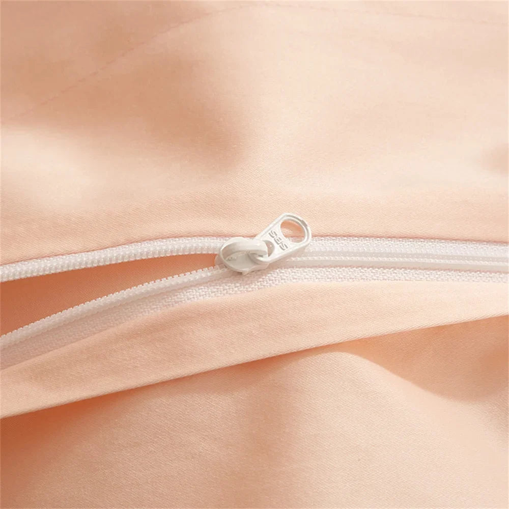 Afralia™ Pink Satin Jacquard Lotus Duvet Set 4Pcs Queen King Bedlinens