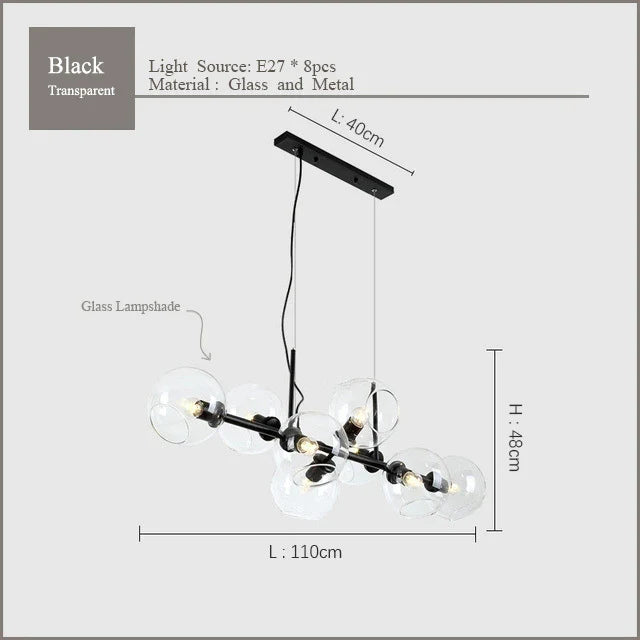 Afralia™ Nordic Black Glass Chandelier with 8 Heads