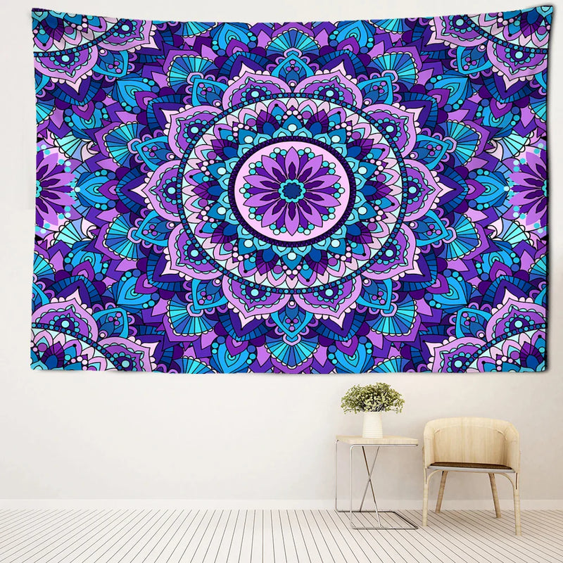 Afralia™ Blue Purple Mandala Tapestry Wall Hanging - Bohemian Abstract Aesthetics