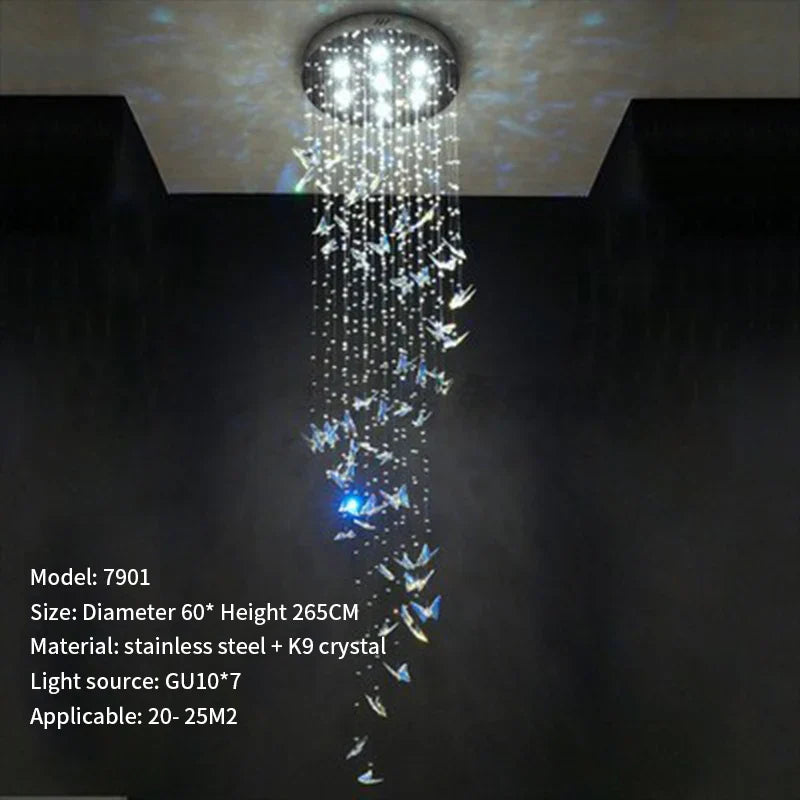 Afralia™ Crystal Butterfly Rotating Chandelier for Modern Light Luxury Villas