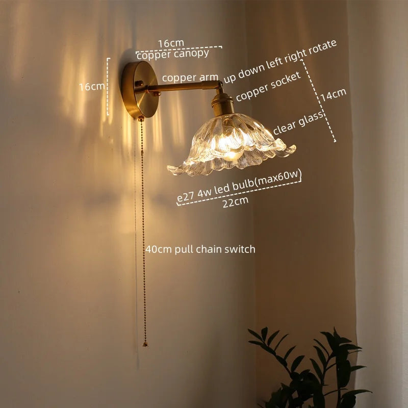 Afralia™ Glass Sconce LED Wall Lamp, Copper Nordic Bedroom Light Fixtures