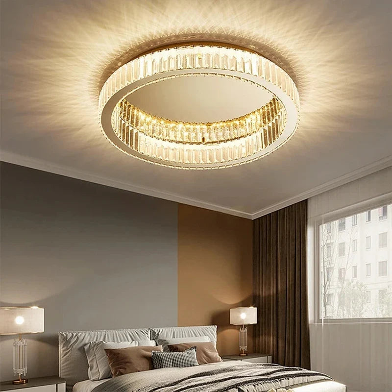 Afralia™ Crystal LED Chrome Ceiling Light Stainless Steel Art Lighting