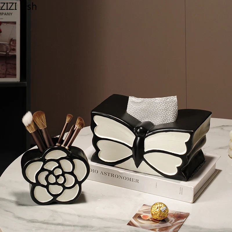 Afralia™ Butterfly Ceramic Tissue Box - Decorative Bedside Table Paper Towel Case