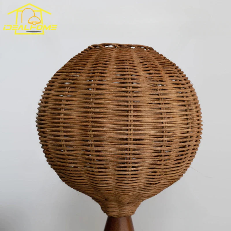 Afralia™ Wabi-Sabi Wooden Table Lamp LED Rattan Weaving Shade for Home Decor