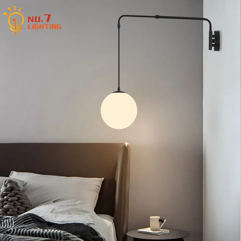 Afralia™ Telescopic Swing Arm Glass Ball Wall Lamp LED E27 Bedroom Decor