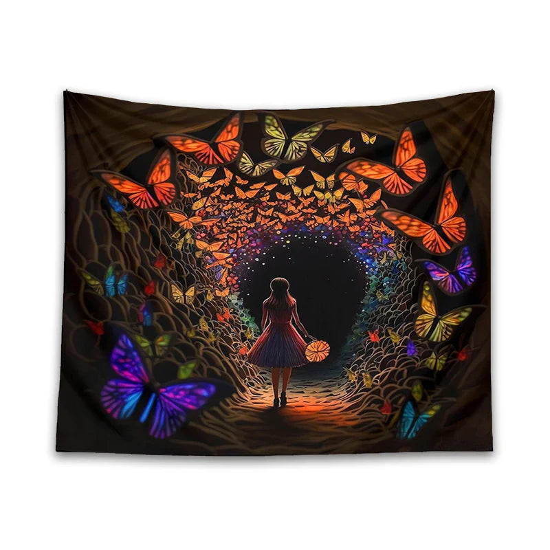 Afralia™ Psychedelic Girl Tapestry Wall Hanging Butterfly Cave Boho Colorful Decor