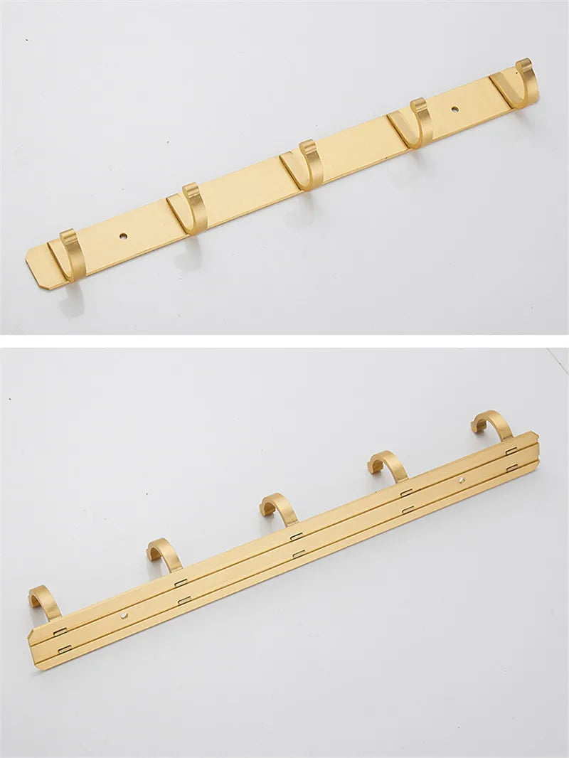 Afralia™ Brushed Gold Aluminum Robe Hooks Set of 4 - Bathroom & Kitchen Hangers
