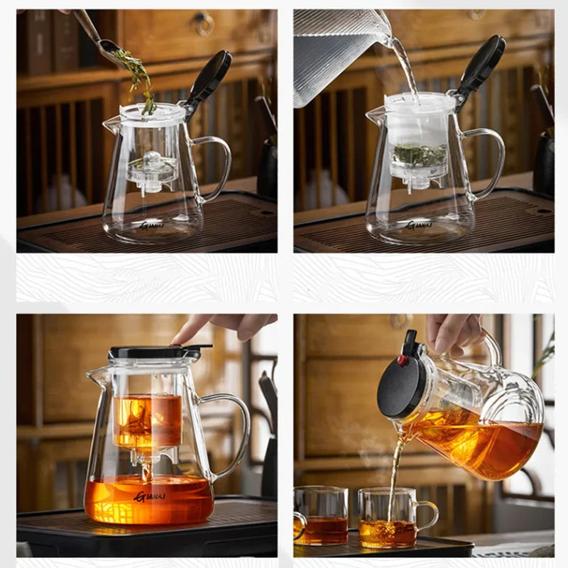 Afralia™ Glass Teapot with One-Button Filter, High-Temp Resistance, and Tea Separation Technology