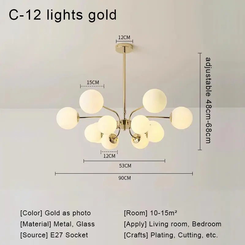 Afralia™ Glass Ball LED Ceiling Chandelier for Modern Living Room and Bedroom