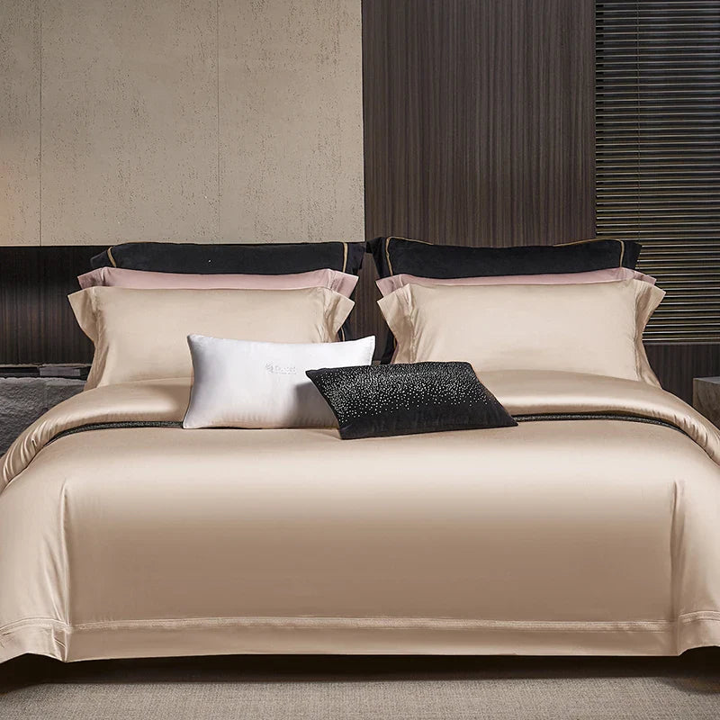 Afralia™ Silky Lyocell Cotton Bedding Set: Olive Green, Pink, Champagne Luxury Solid Color