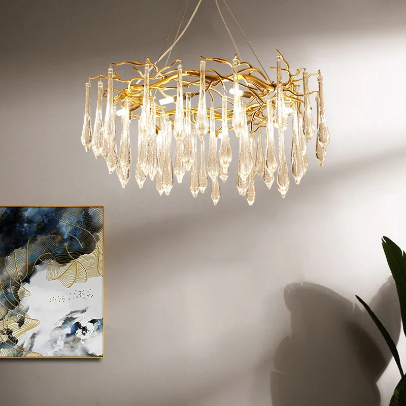 Afralia™ Luxury Gold Tree Branch Crystal Chandelier - Modern Hanging Light for Living Room