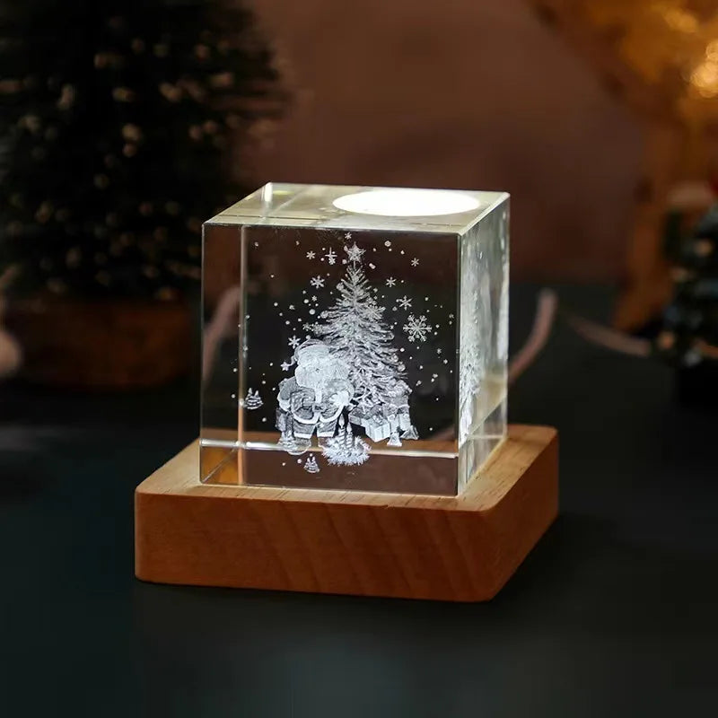 Afralia™ 3D Moon Solar Galaxy Crystal Glass Cube Night Light Desktop Decor