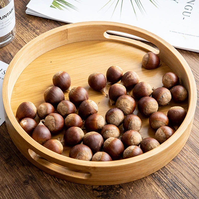 Afralia™ Wooden Round Serving Tray Food Plate Dinner Platter for Tea Fruit Snack