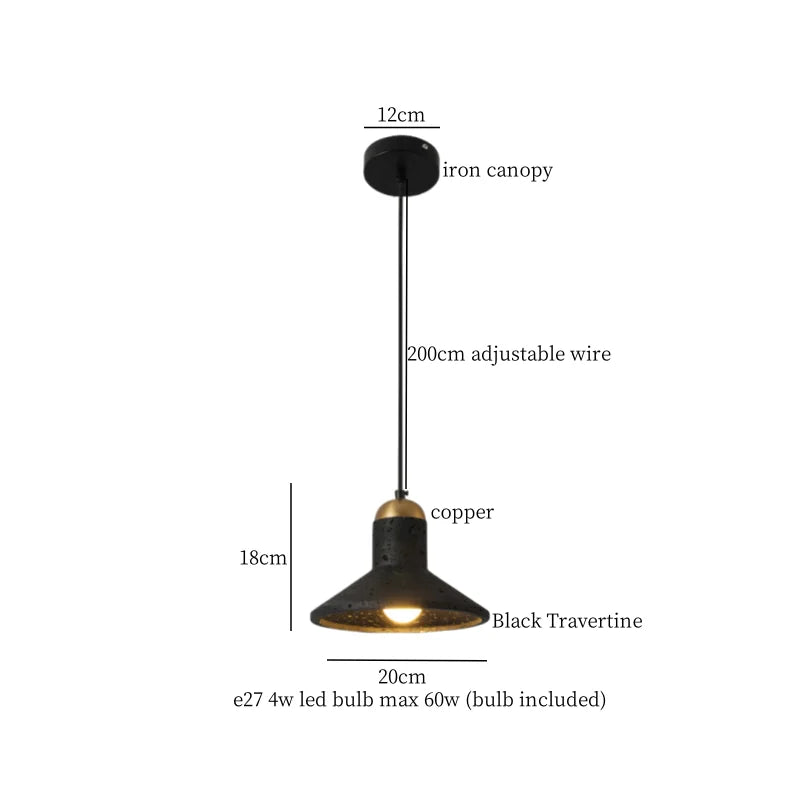 Afralia™ LED Pendant Lights Black Travertine Table Hanging Lamp for Bedroom Living Dining Room