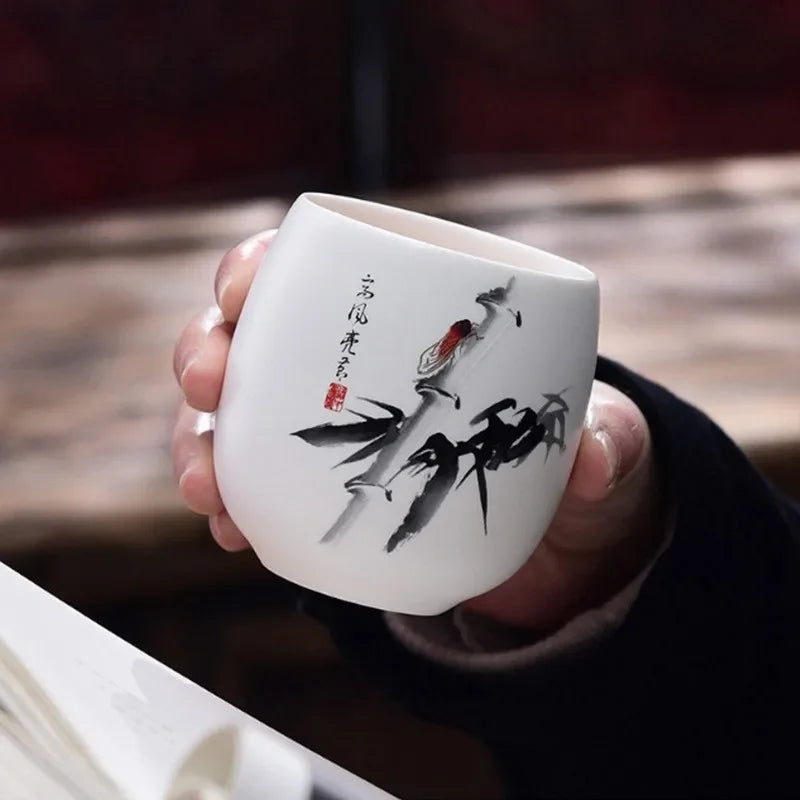 Afralia™ Ceramic Kung Fu Tea Cup With Handle White Porcelain Drinkware